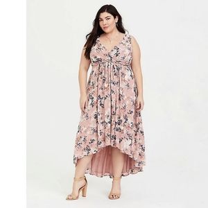 Torrid WHITE Romantic Floral Chiffon High Low Hem Dress